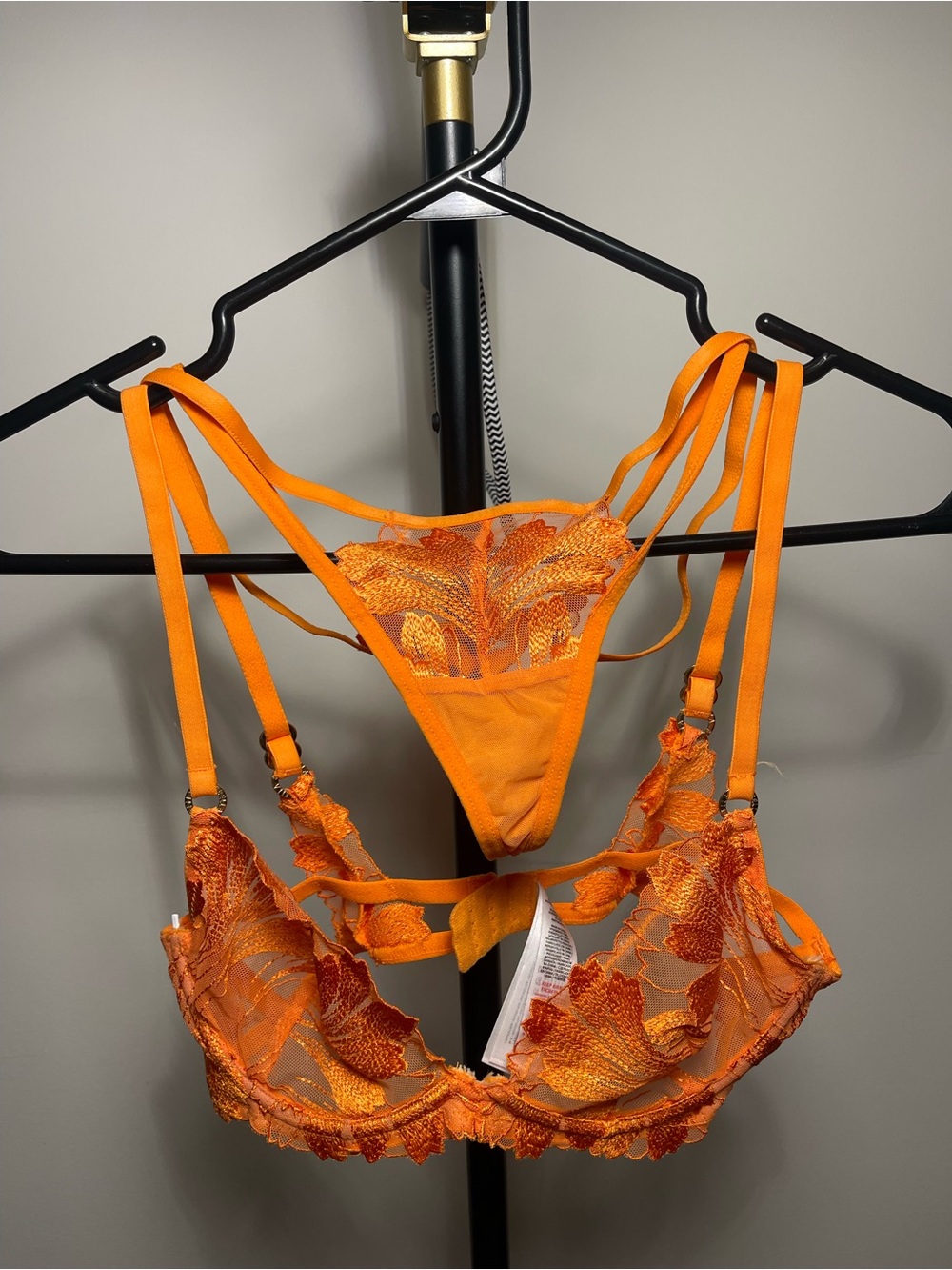 Bluebella Orange Embroidered Lace Bra & Thong Set